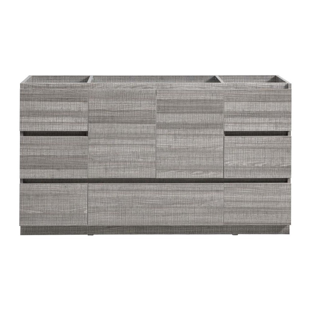 Lazzaro 60" Glossy Ash Gray Free Standing Single Sink Modern Bathroom Cabinet