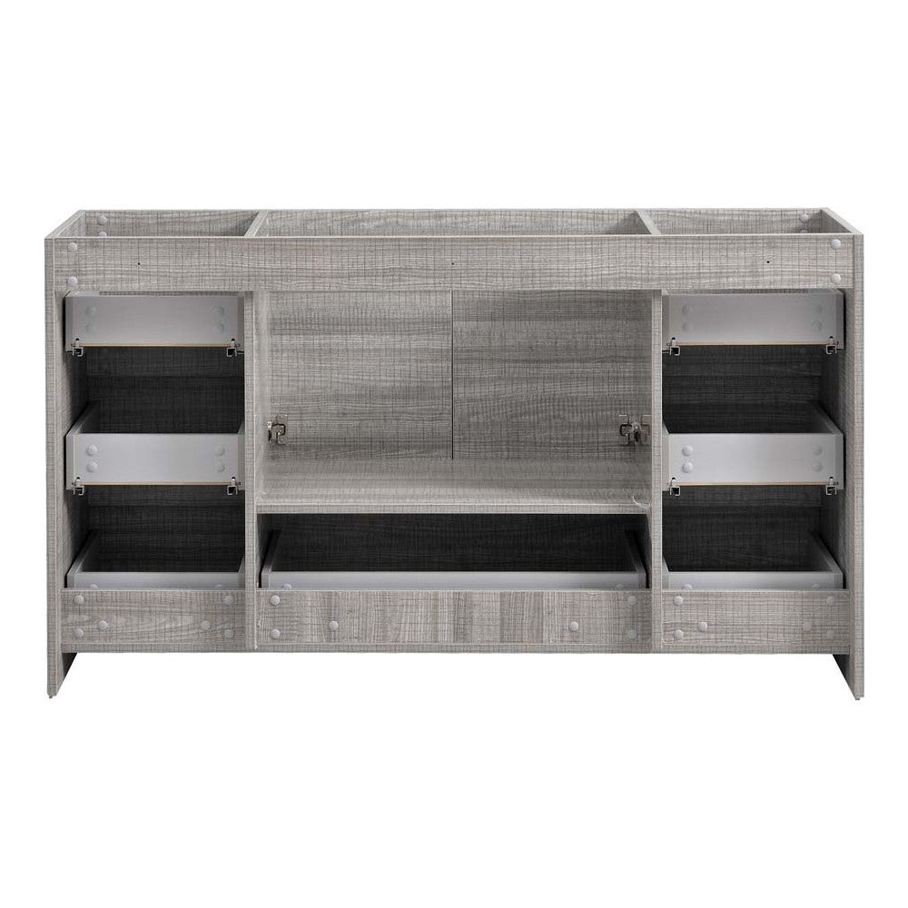 Lazzaro 60" Glossy Ash Gray Free Standing Single Sink Modern Bathroom Cabinet