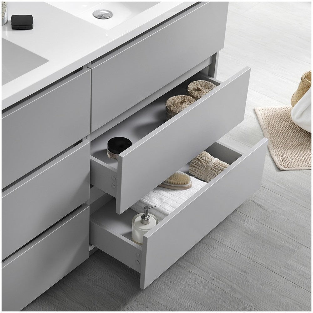 Lazzaro 60" Gray Free Standing Modern Bathroom Cabinet w/ Integrated Double Sink