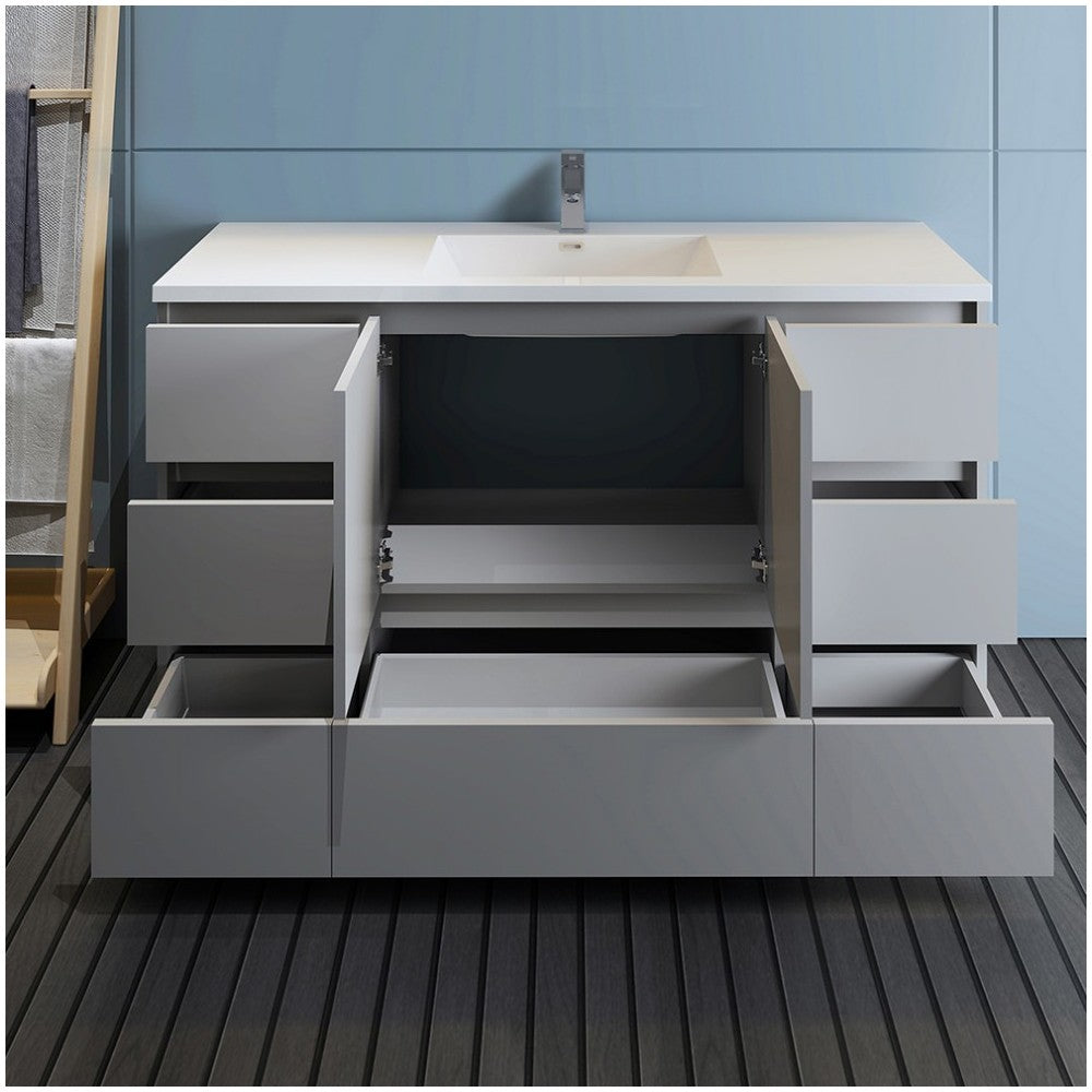 Lazzaro 60" Gray Free Standing Modern Bathroom Cabinet w/ Integrated Single Sink