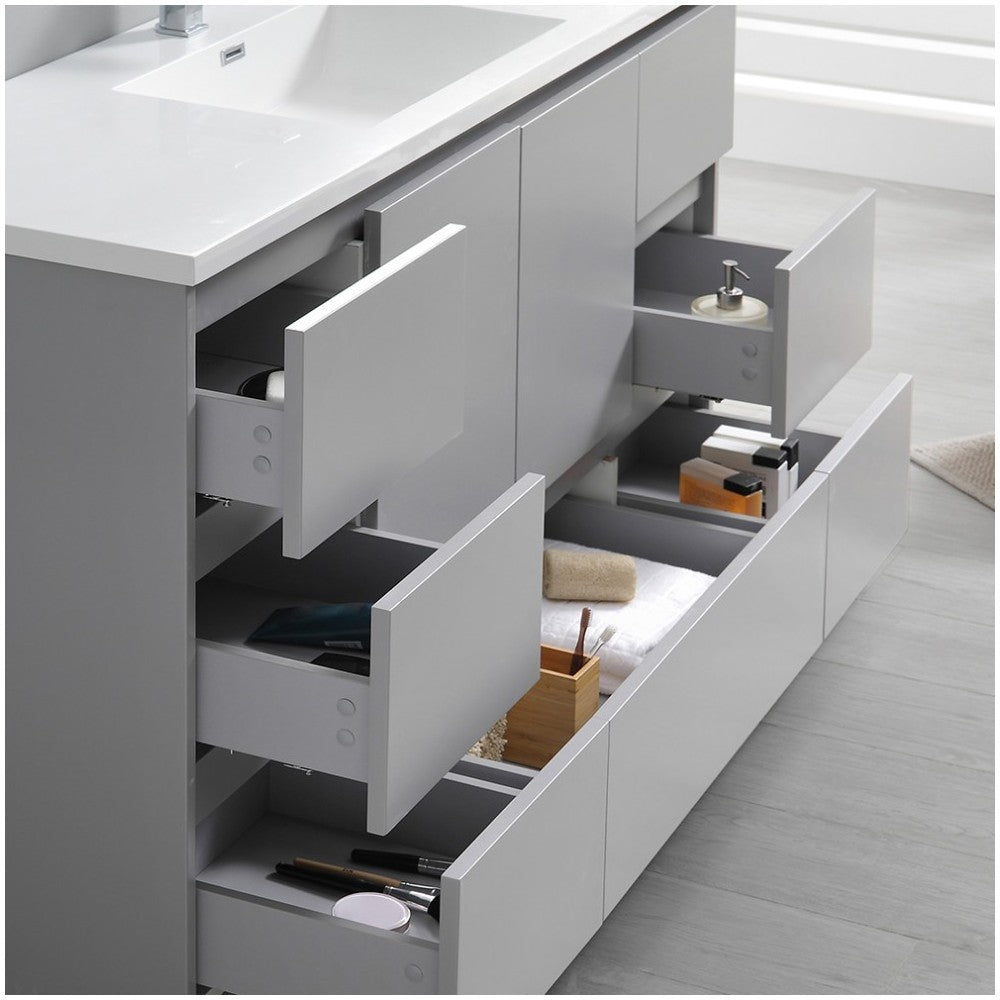 Lazzaro 60" Gray Free Standing Modern Bathroom Cabinet w/ Integrated Single Sink