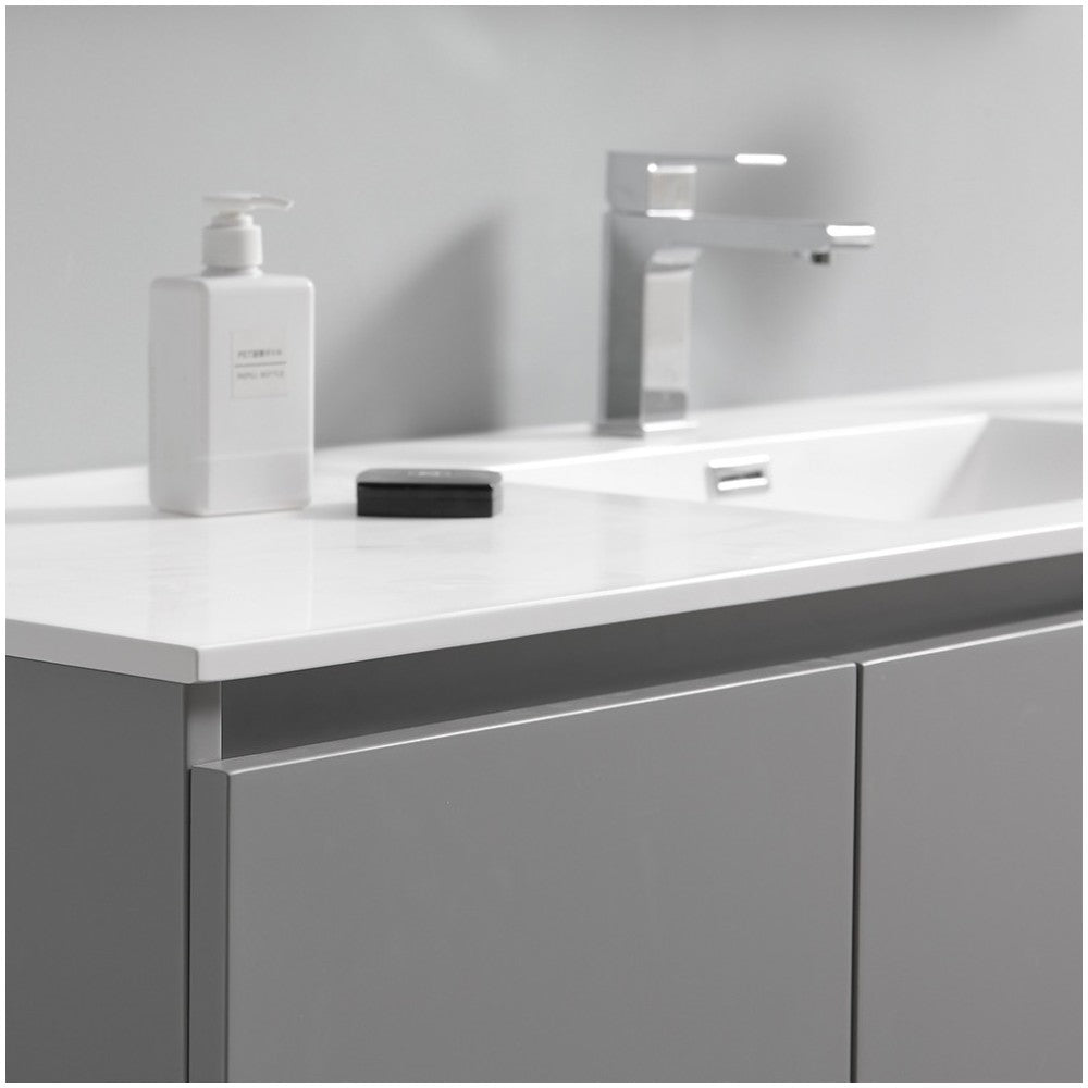 Lazzaro 60" Gray Free Standing Modern Bathroom Cabinet w/ Integrated Single Sink