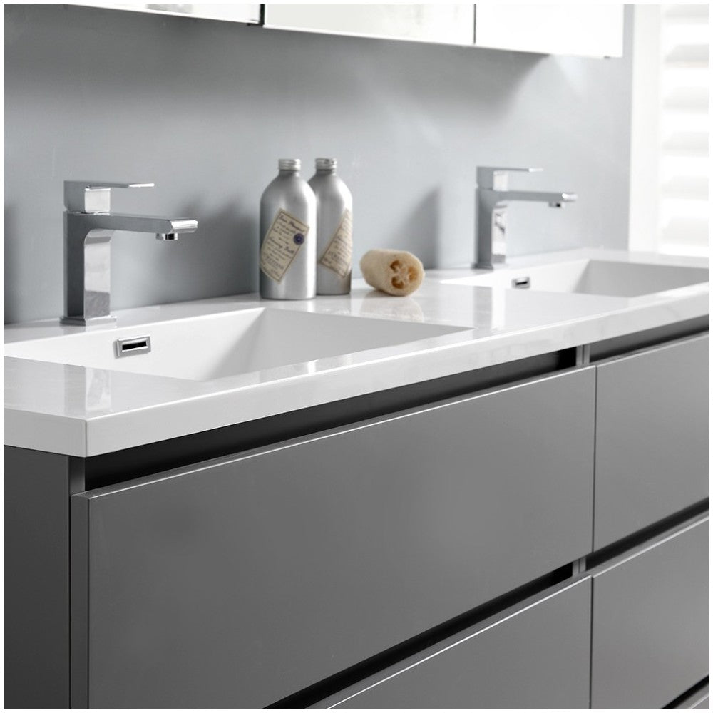Lazzaro 72" Gray Free Standing Modern Bathroom Cabinet w/ Integrated Double Sink