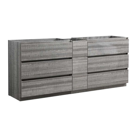 Lazzaro 84" Glossy Ash Gray Free Standing Double Sink Modern Bathroom Cabinet
