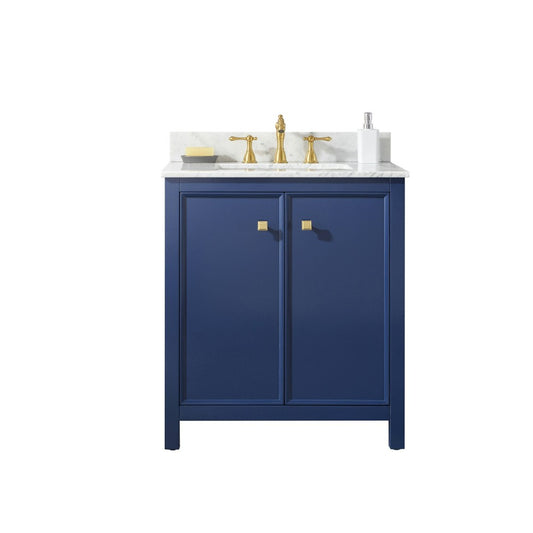 Legion Furniture 30" Blue Finish Sink Vanity Cabinet With Carrara White Top