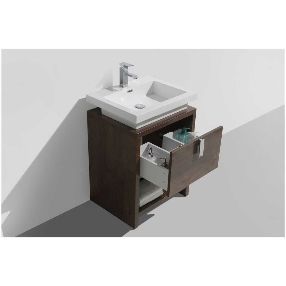 Levi 24" Modern Bathroom Vanity With Cubby Hole, Rose Wood