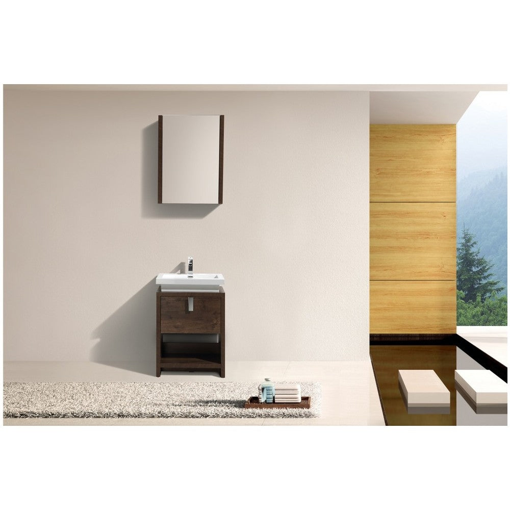 Levi 24" Modern Bathroom Vanity With Cubby Hole, Rose Wood