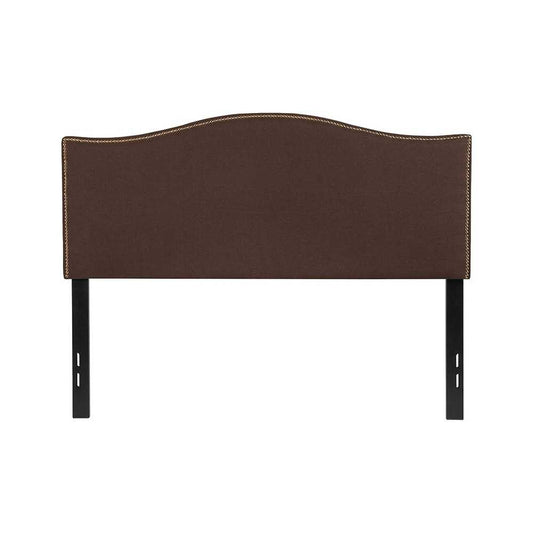 Lexington Upholstered Full Size Headboard with Accent Nail Trim in Dark Brown Fabric