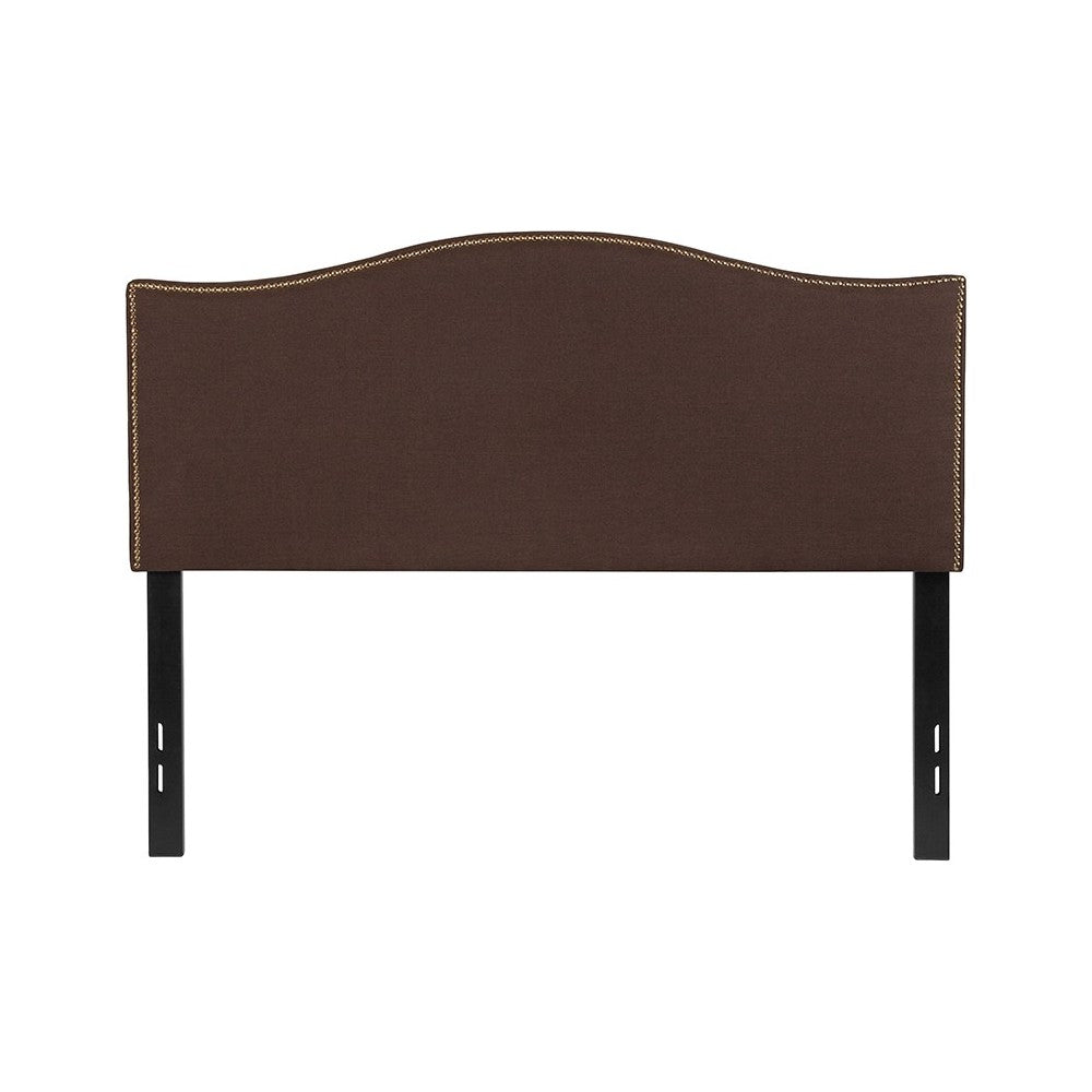 Lexington Upholstered Full Size Headboard with Accent Nail Trim in Dark Brown Fabric