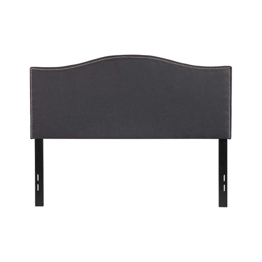 Lexington Upholstered Full Size Headboard with Accent Nail Trim in Dark Gray Fabric