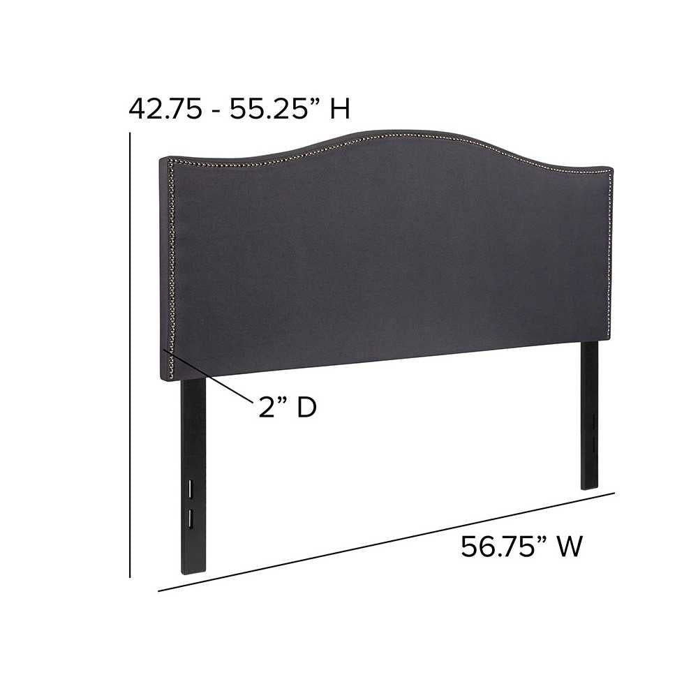 Lexington Upholstered Full Size Headboard with Accent Nail Trim in Dark Gray Fabric