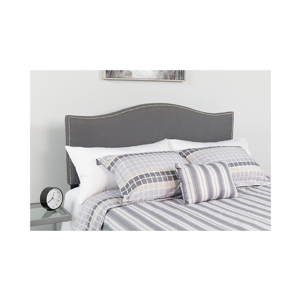 Lexington Upholstered Full Size Headboard with Accent Nail Trim in Dark Gray Fabric
