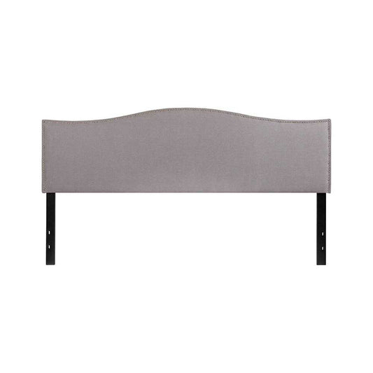 Lexington Upholstered King Size Headboard with Accent Nail Trim in Light Gray Fabric