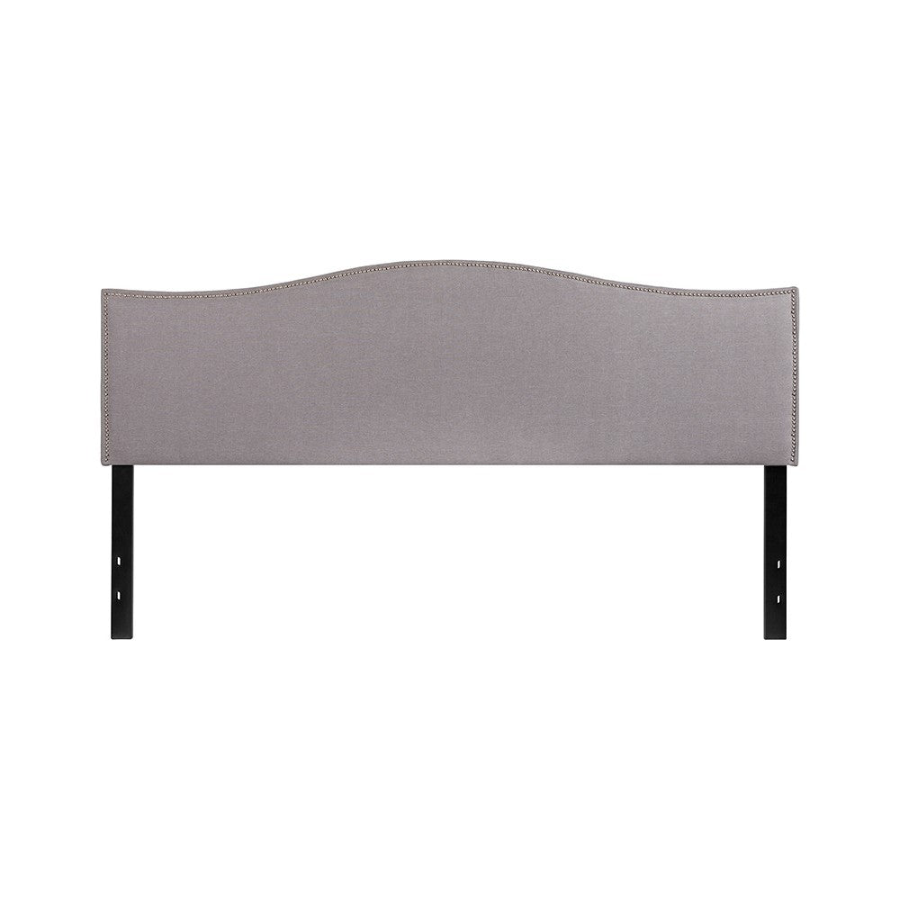Lexington Upholstered King Size Headboard with Accent Nail Trim in Light Gray Fabric