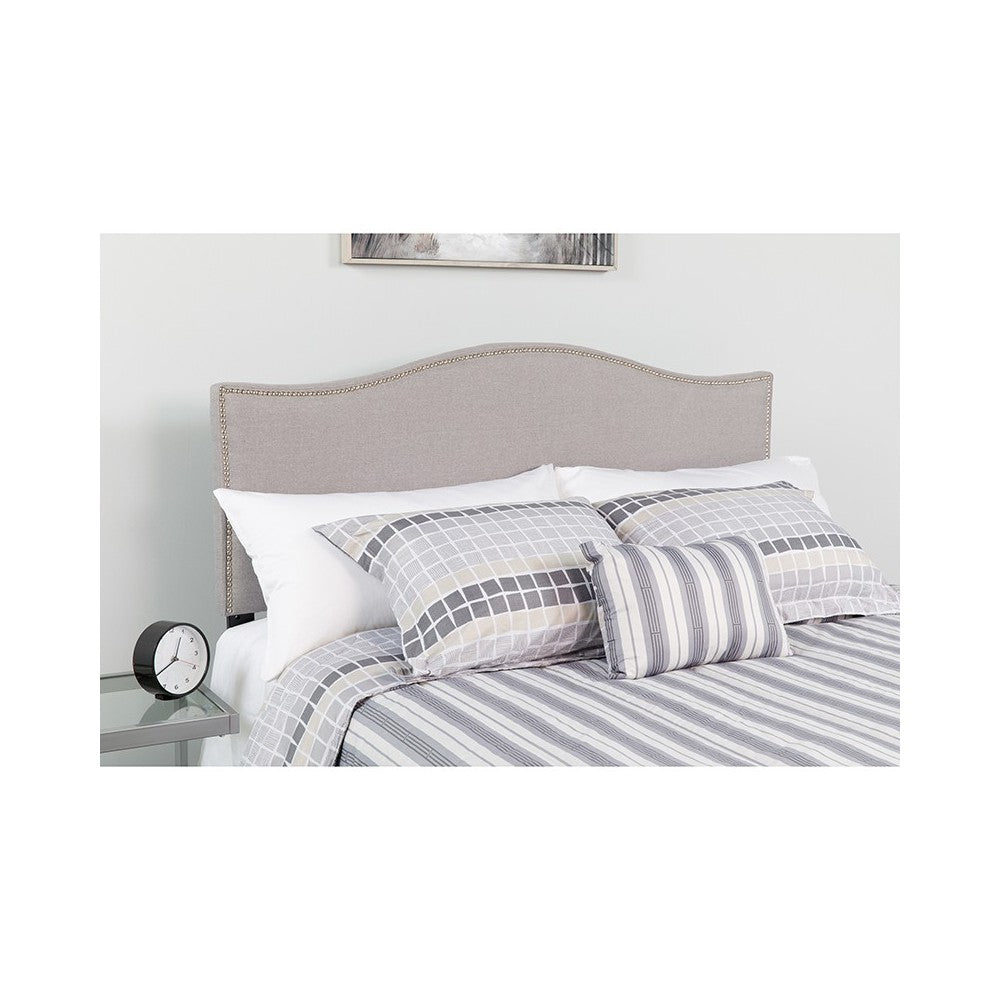 Lexington Upholstered King Size Headboard with Accent Nail Trim in Light Gray Fabric