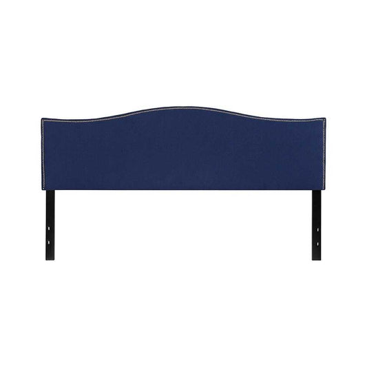 Lexington Upholstered King Size Headboard with Accent Nail Trim in Navy Fabric