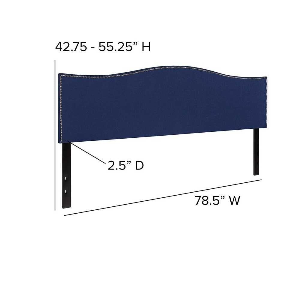 Lexington Upholstered King Size Headboard with Accent Nail Trim in Navy Fabric