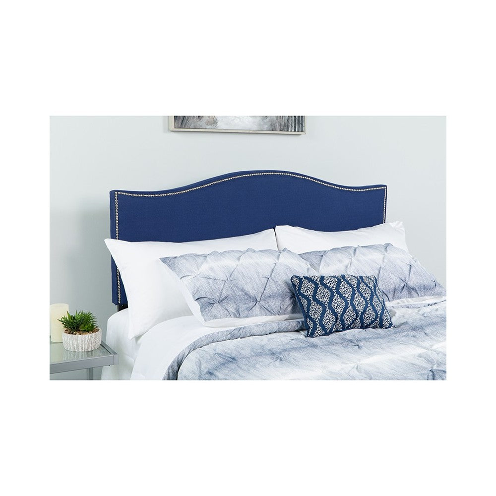 Lexington Upholstered King Size Headboard with Accent Nail Trim in Navy Fabric