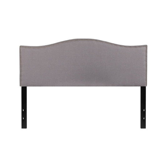 Lexington Upholstered Queen Size Headboard with Accent Nail Trim in Light Gray Fabric