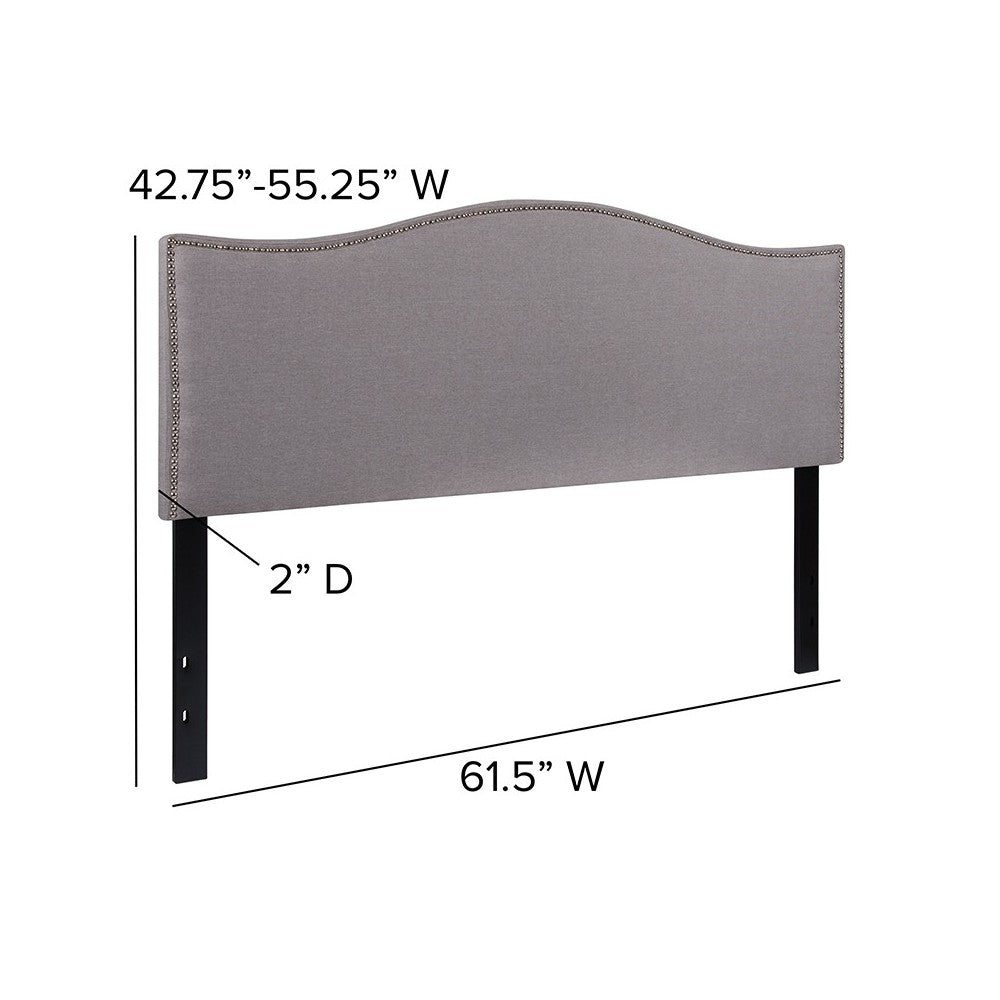 Lexington Upholstered Queen Size Headboard with Accent Nail Trim in Light Gray Fabric