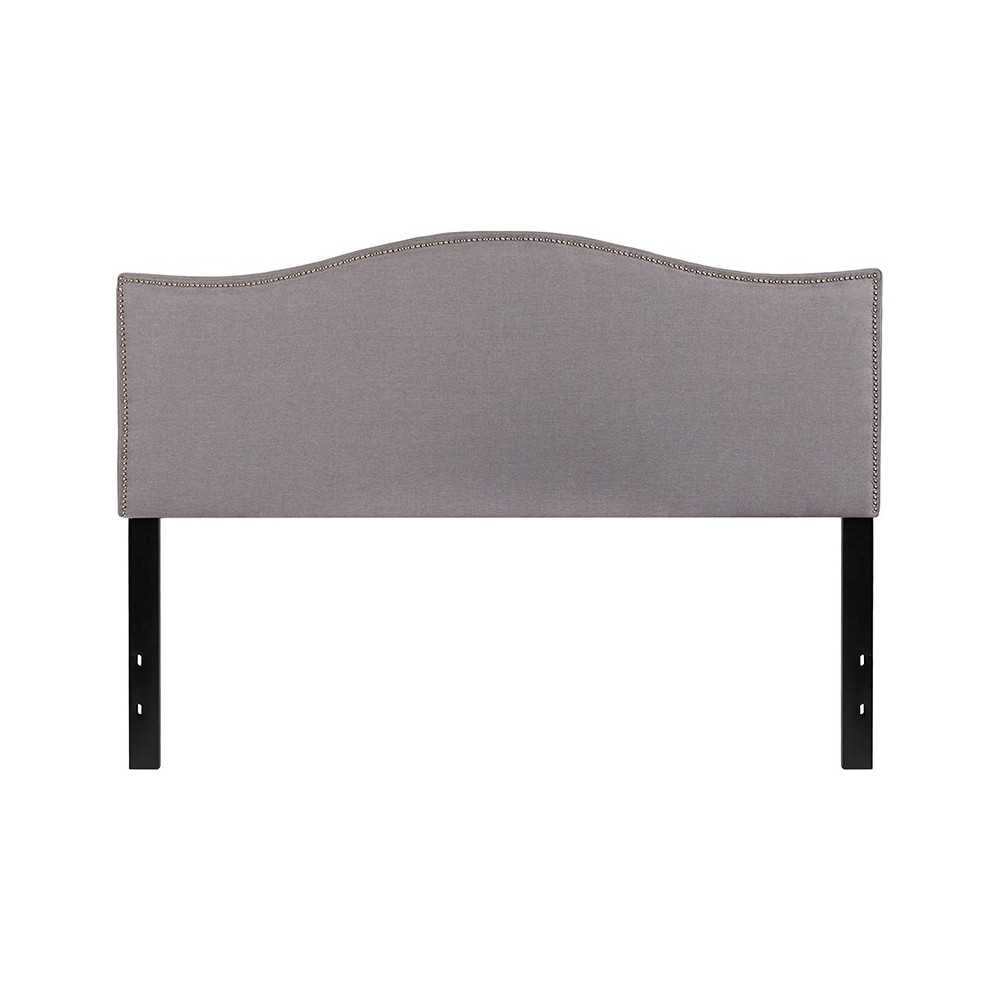 Lexington Upholstered Queen Size Headboard with Accent Nail Trim in Light Gray Fabric