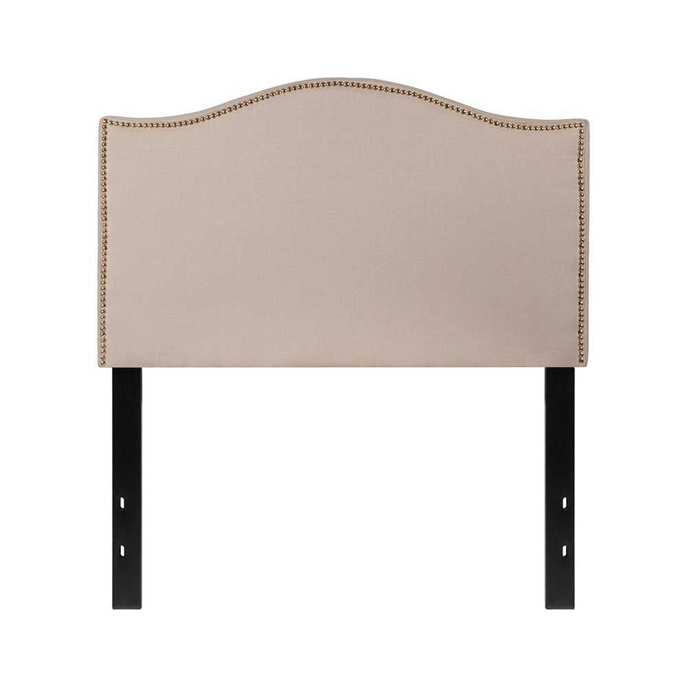 Lexington Upholstered Twin Size Headboard with Accent Nail Trim in Beige Fabric