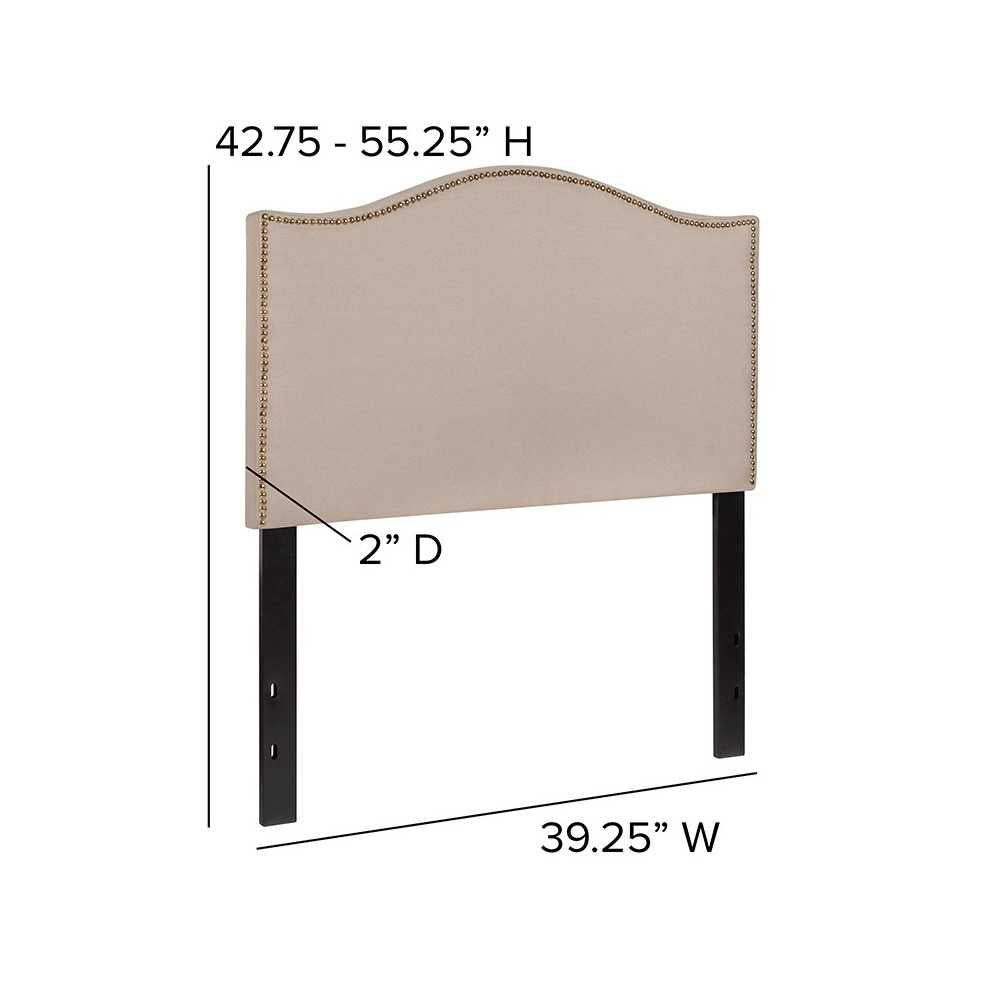 Lexington Upholstered Twin Size Headboard with Accent Nail Trim in Beige Fabric