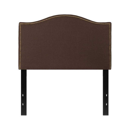 Lexington Upholstered Twin Size Headboard with Accent Nail Trim in Dark Brown Fabric