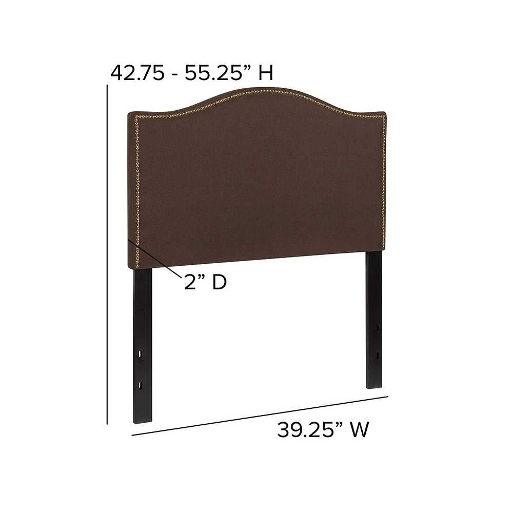 Lexington Upholstered Twin Size Headboard with Accent Nail Trim in Dark Brown Fabric