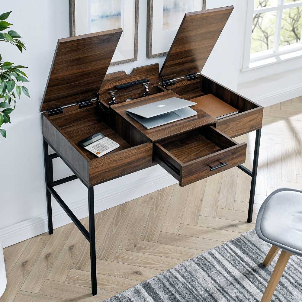 Lilian 42" Lift Top Storage Desk with Tablet Holder - Dark Walnut