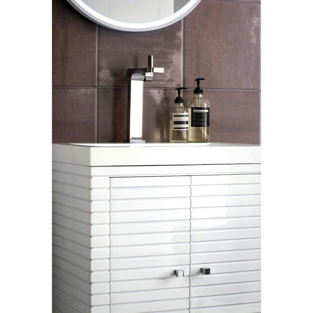Linden 24" Single Vanity Cabinet, Glossy White w/ White Glossy Composite Top