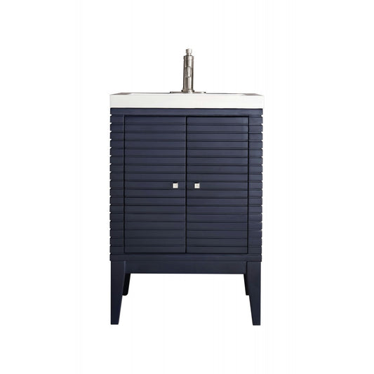 Linden 24" Single Vanity Cabinet, Navy Blue w/ White Glossy Composite Countertop