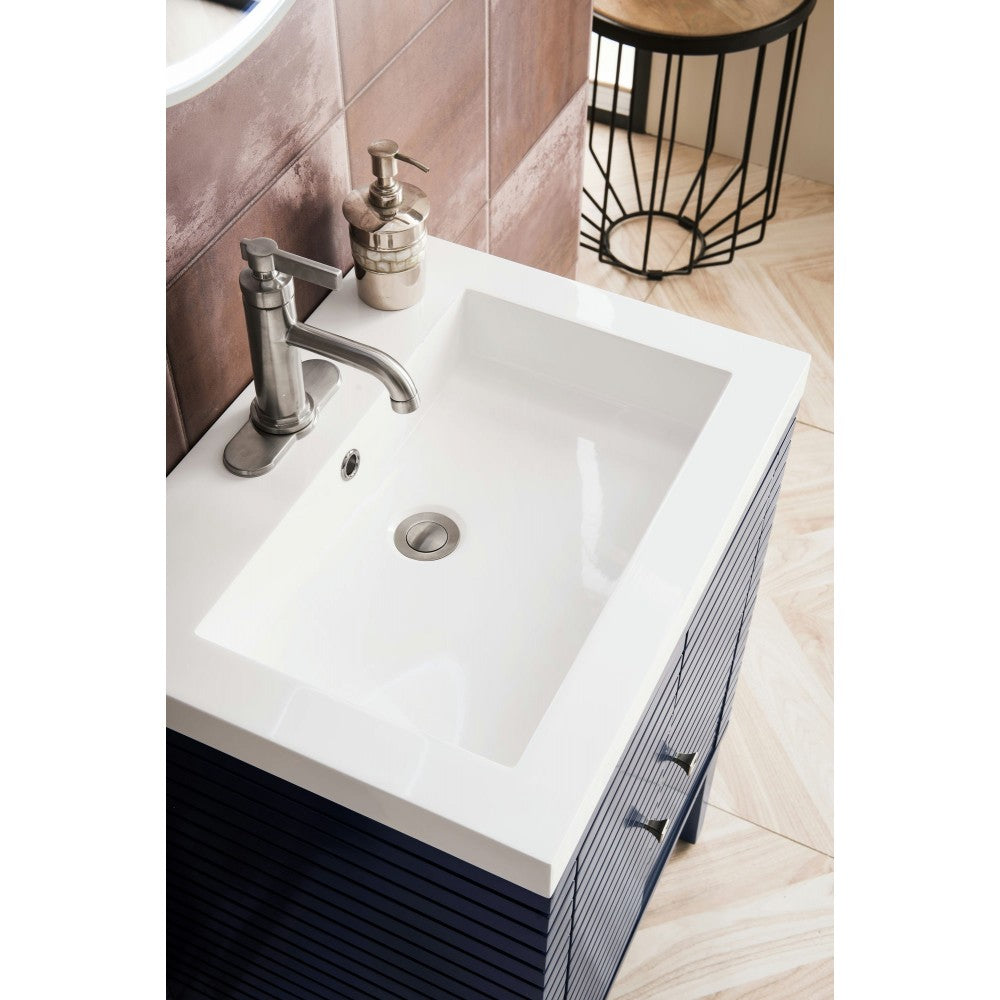 Linden 24" Single Vanity Cabinet, Navy Blue w/ White Glossy Composite Countertop