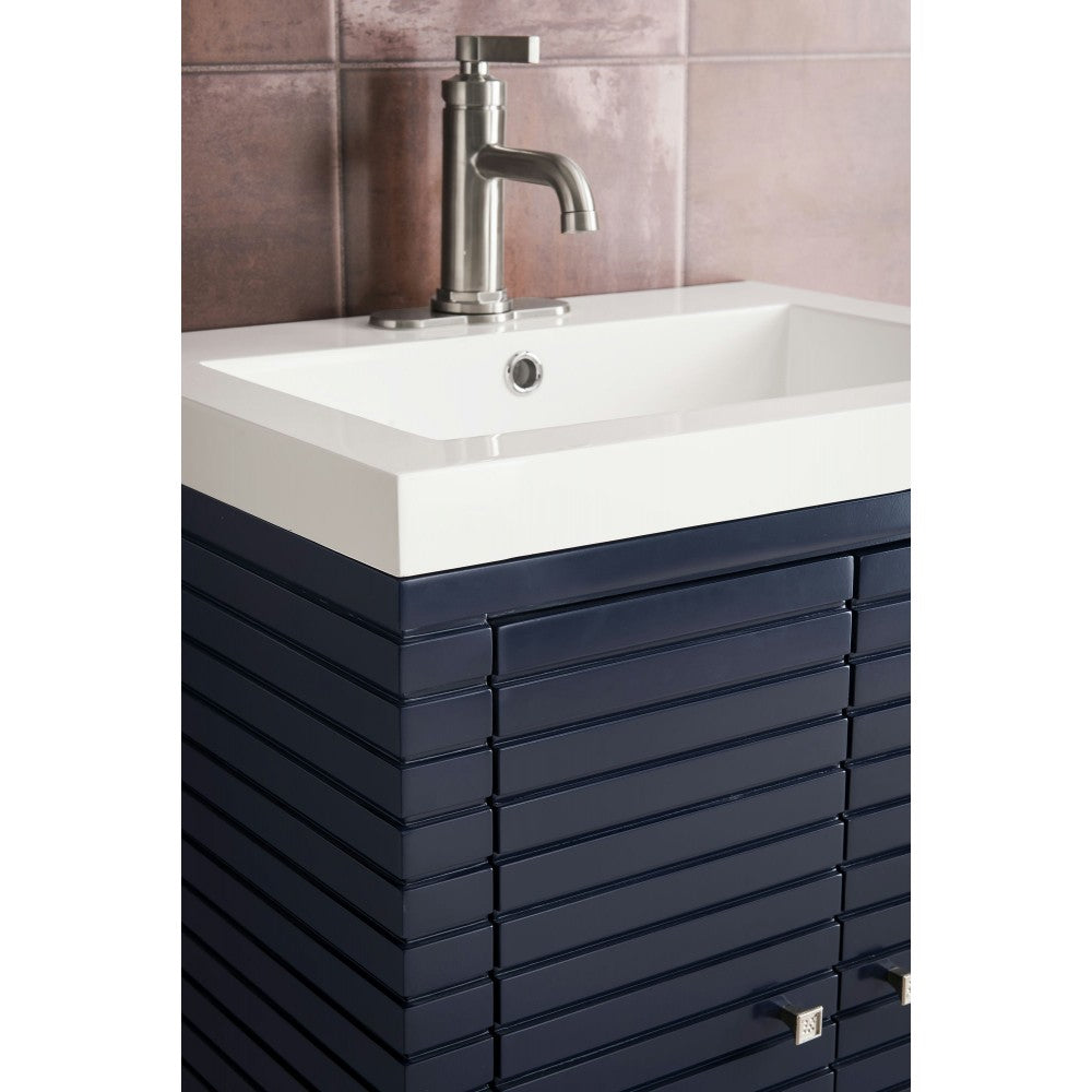 Linden 24" Single Vanity Cabinet, Navy Blue w/ White Glossy Composite Countertop