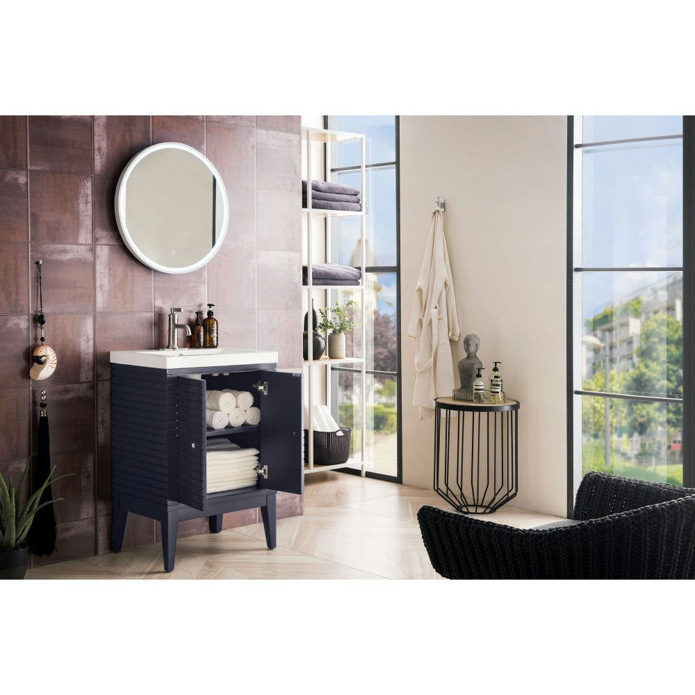 Linden 24" Single Vanity Cabinet, Navy Blue w/ White Glossy Composite Countertop