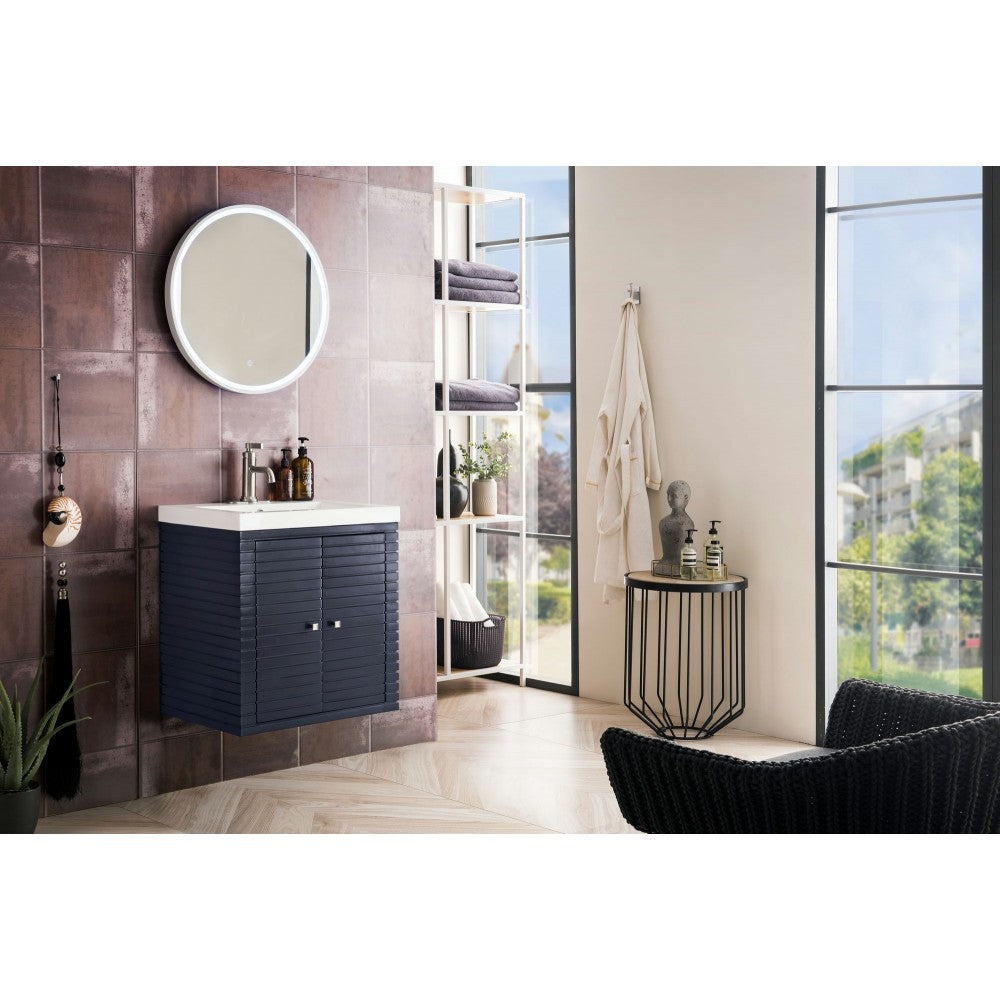 Linden 24" Single Vanity Cabinet, Navy Blue w/ White Glossy Composite Countertop