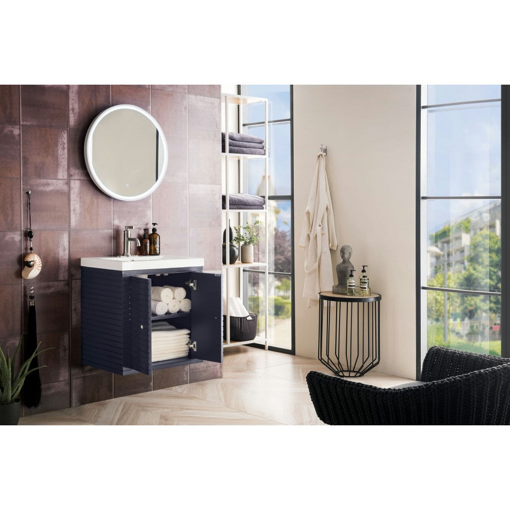 Linden 24" Single Vanity Cabinet, Navy Blue w/ White Glossy Composite Countertop