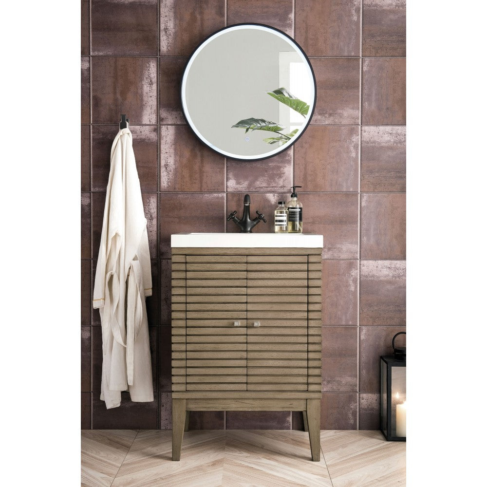 Linden 24" Single Vanity, Whitewashed Walnut w/ White Glossy Composite Top