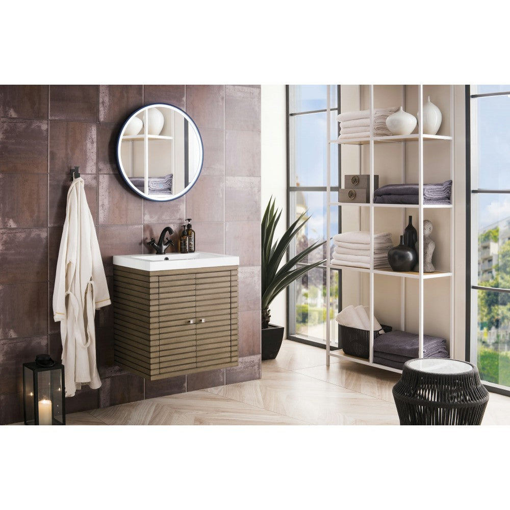 Linden 24" Single Vanity, Whitewashed Walnut w/ White Glossy Composite Top