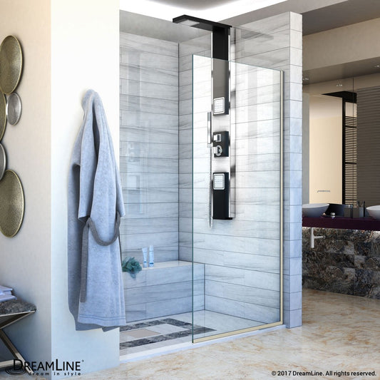 Linea Single Panel Frameless Shower Screen 34 in. W x 72 in. H, Open Entry Design in Brushed Nickel
