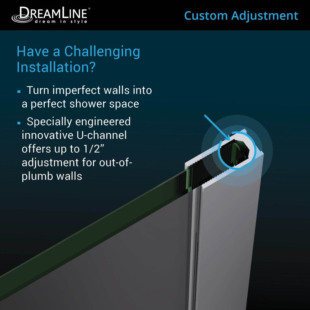 Linea Two Adjacent Frameless Shower Screens 30 in. W x 72 in. H each, Open Entry Design in Chrome