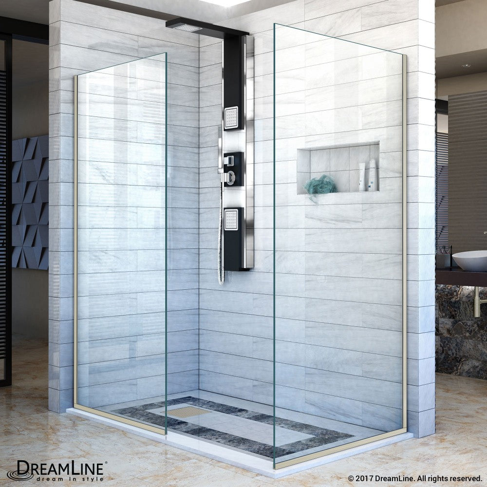 Linea Two Individual Frameless Shower Screens 30 in. and 34 in. W x 72 in. H, Open Entry Design in Brushed Nickel