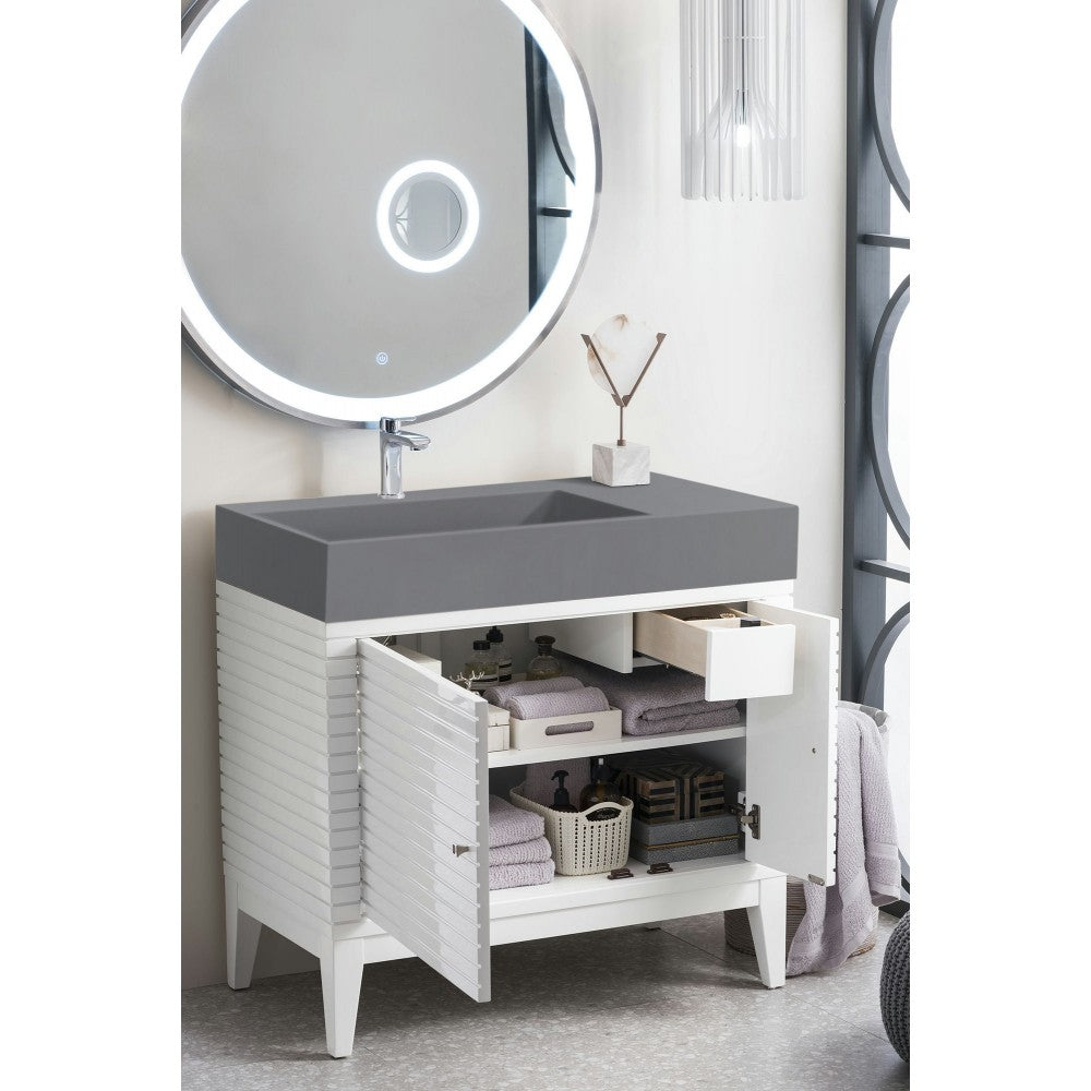 Linear 36" Single Vanity, Glossy White w/ Dusk Gray Glossy Composite Top