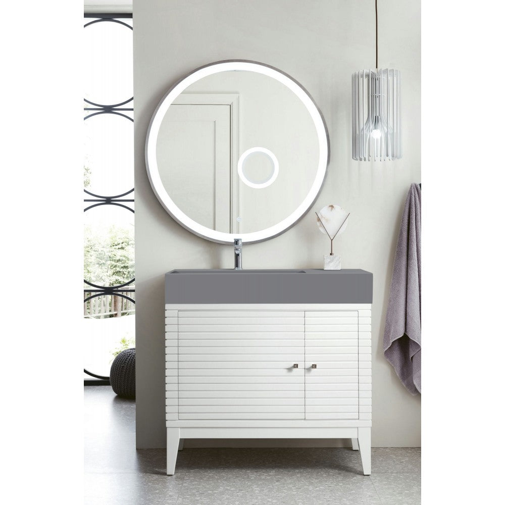 Linear 36" Single Vanity, Glossy White w/ Dusk Gray Glossy Composite Top
