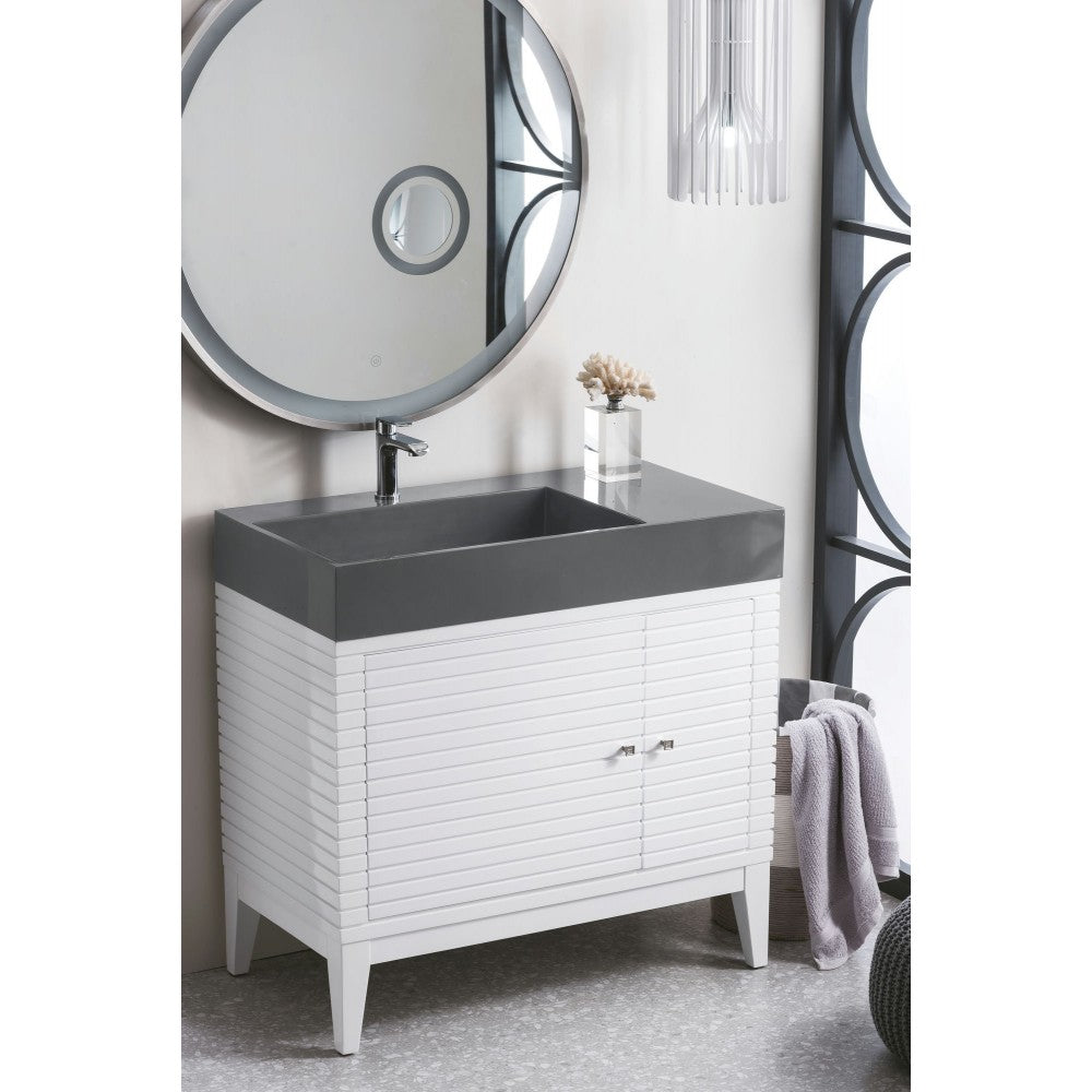 Linear 36" Single Vanity, Glossy White w/ Dusk Gray Glossy Composite Top