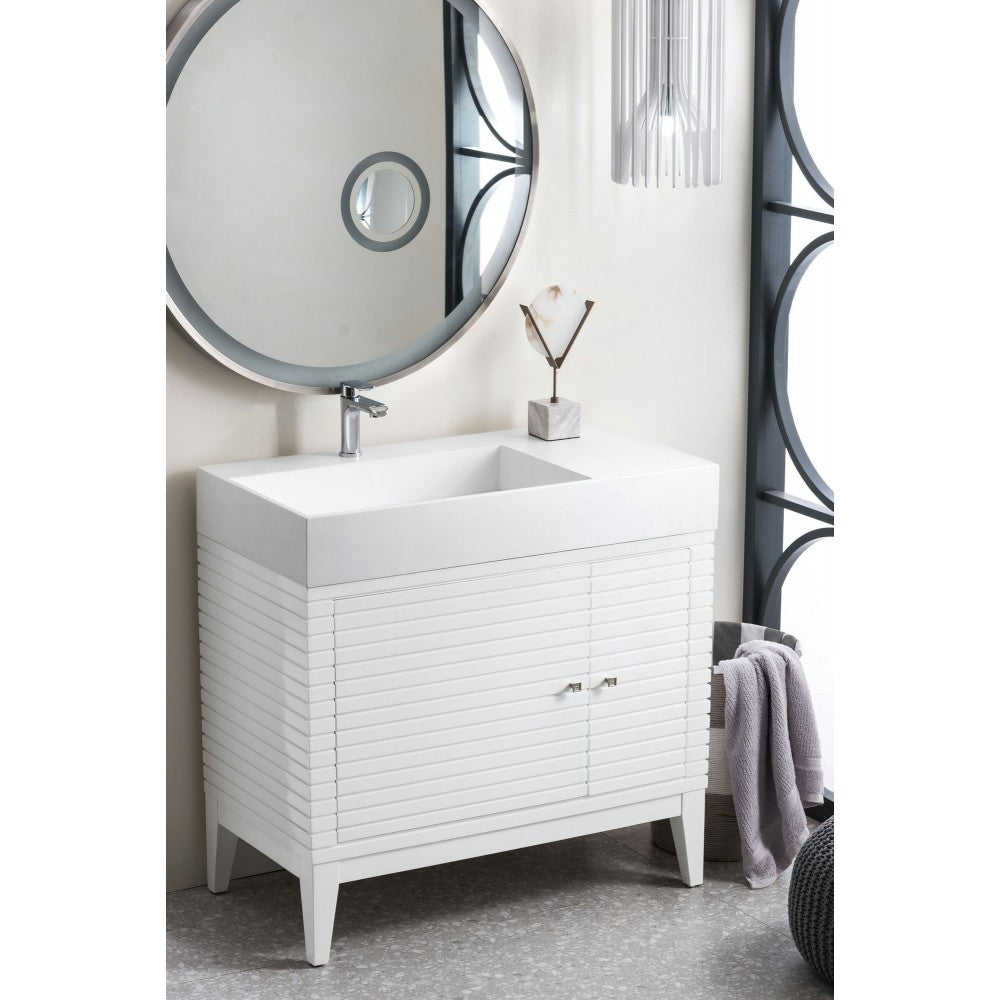 Linear 36" Single Vanity, Glossy White w/ Glossy White Composite Top