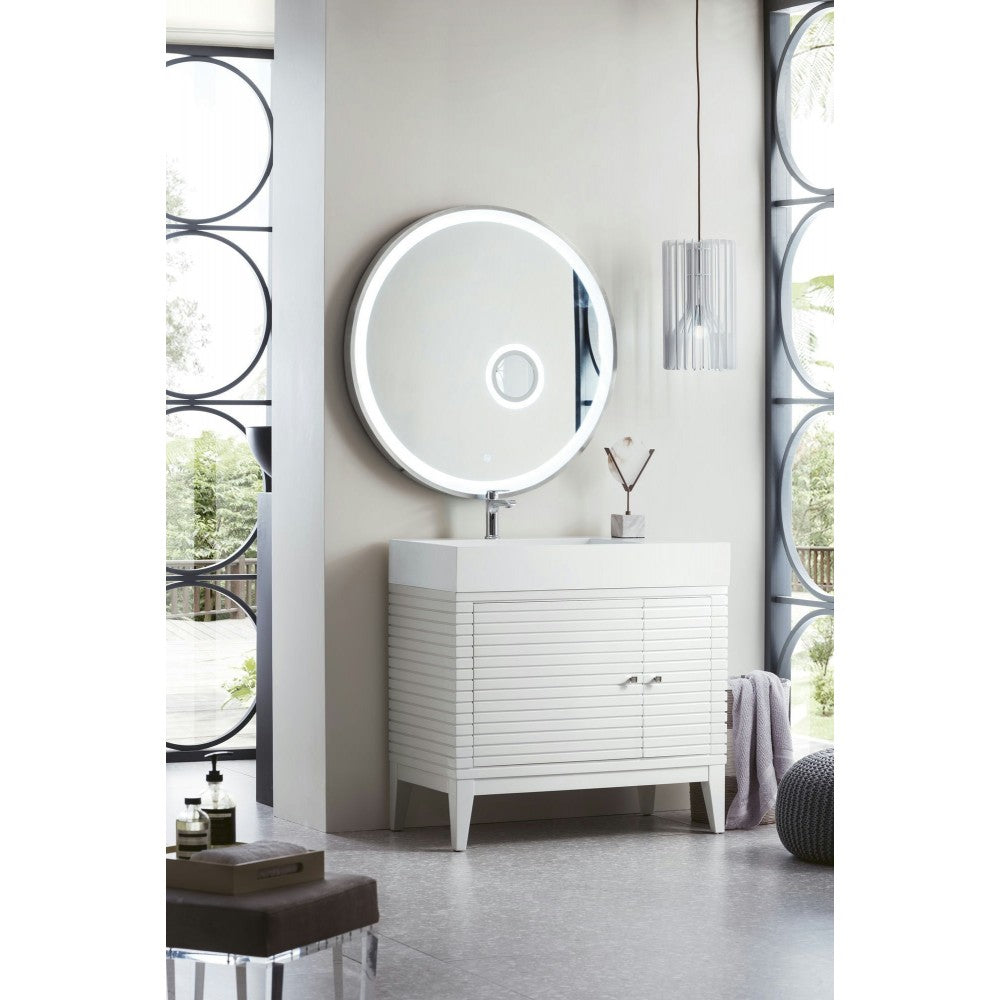 Linear 36" Single Vanity, Glossy White w/ Glossy White Composite Top