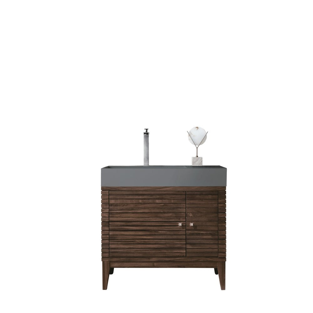 Linear 36" Single Vanity, Mid Century Walnut w/ Dusk Gray Glossy Composite Top