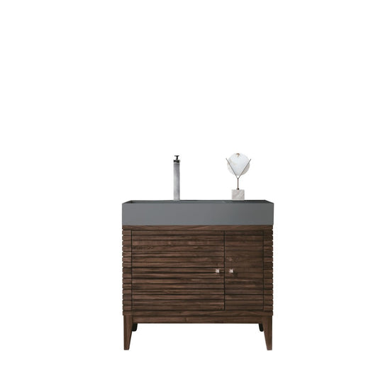 Linear 36" Single Vanity, Mid Century Walnut w/ Dusk Gray Glossy Composite Top
