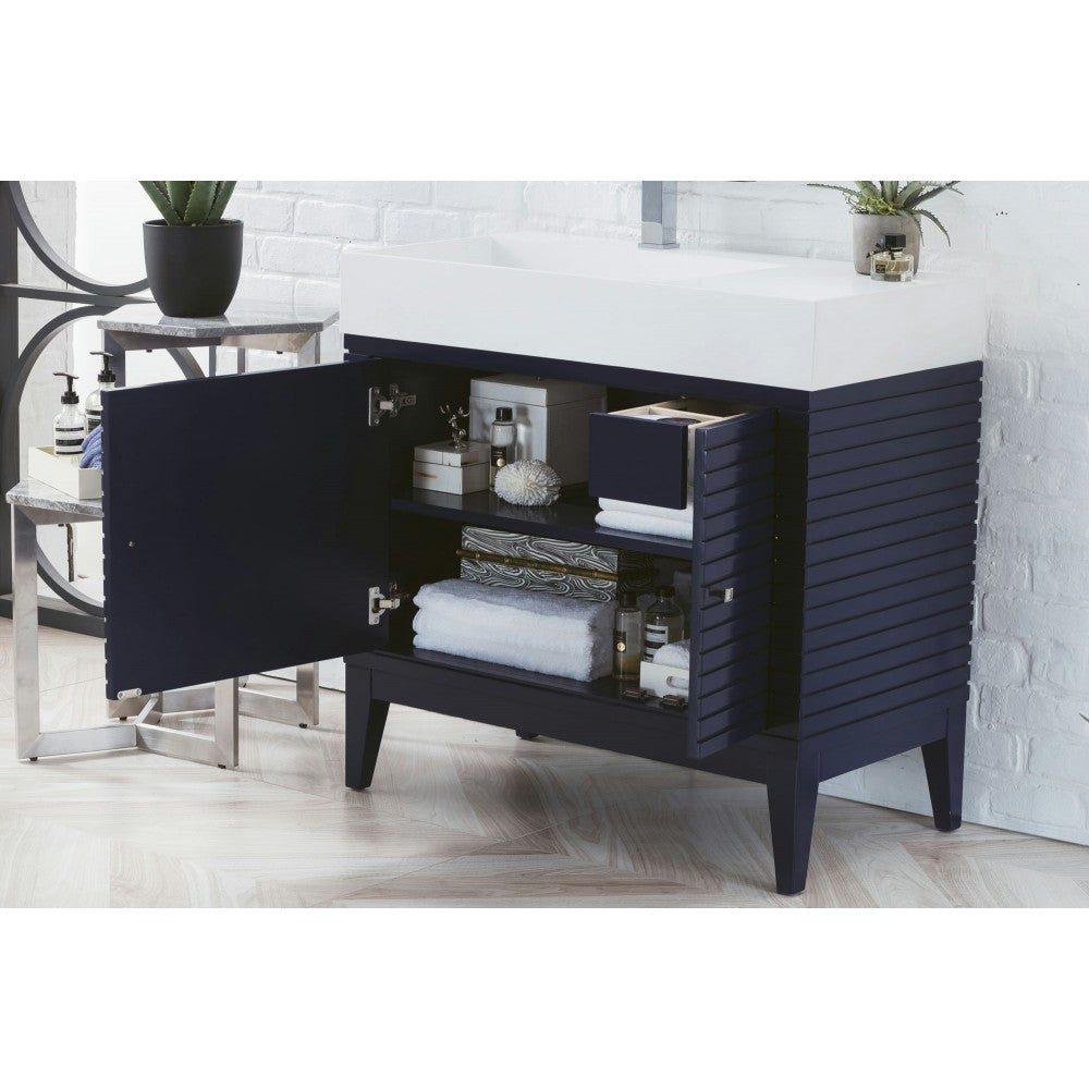 Linear 36" Single Vanity, Victory Blue w/ Glossy White Composite Top